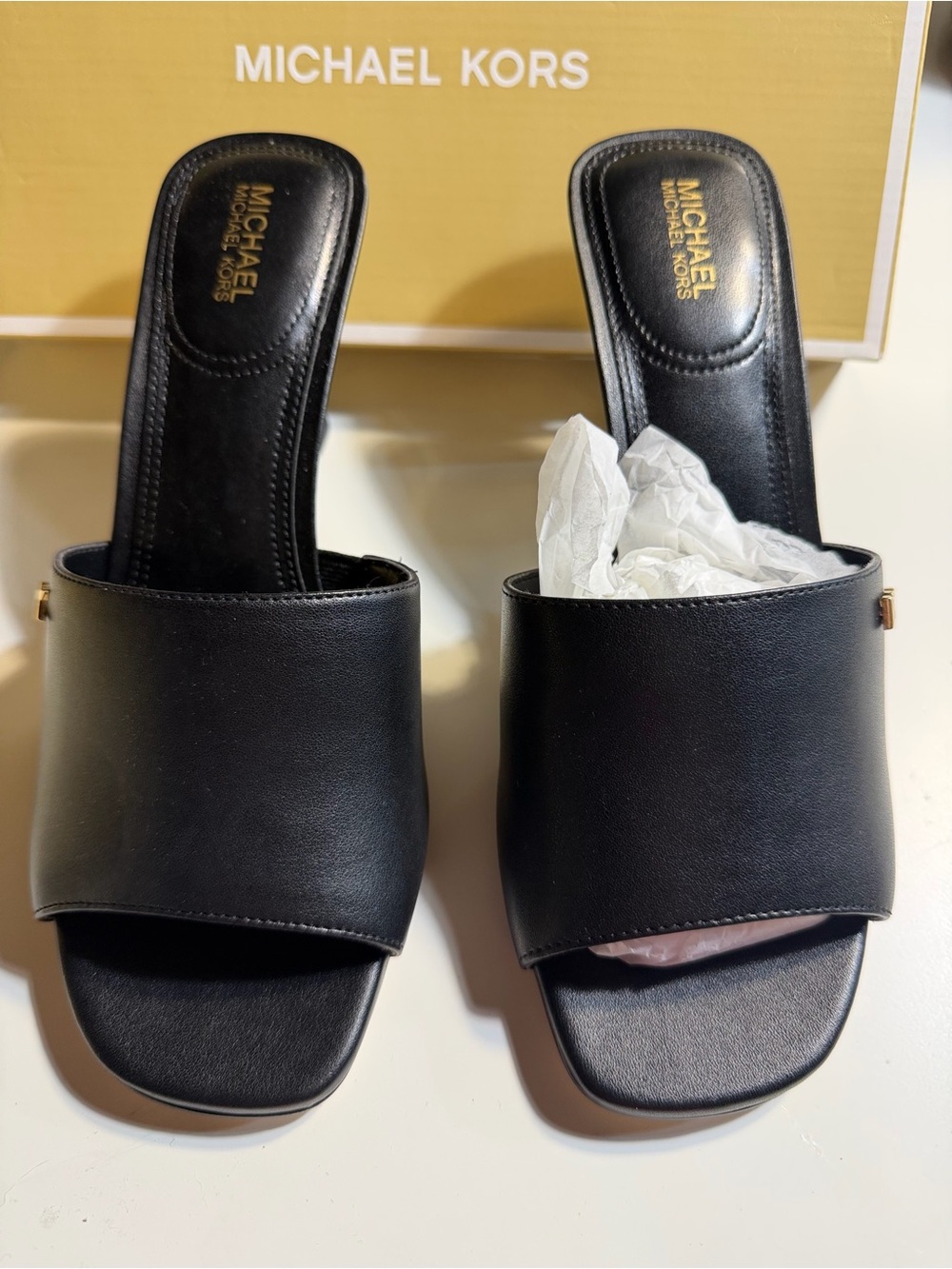MICHAEL KORS Black Leather Slide Mules